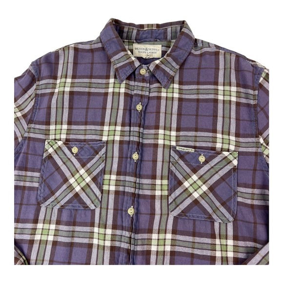 Denim & Supply Ralph Lauren Purple Green White Plaid L/S Button Up Mens 2XL XXL - Picture 3 of 5